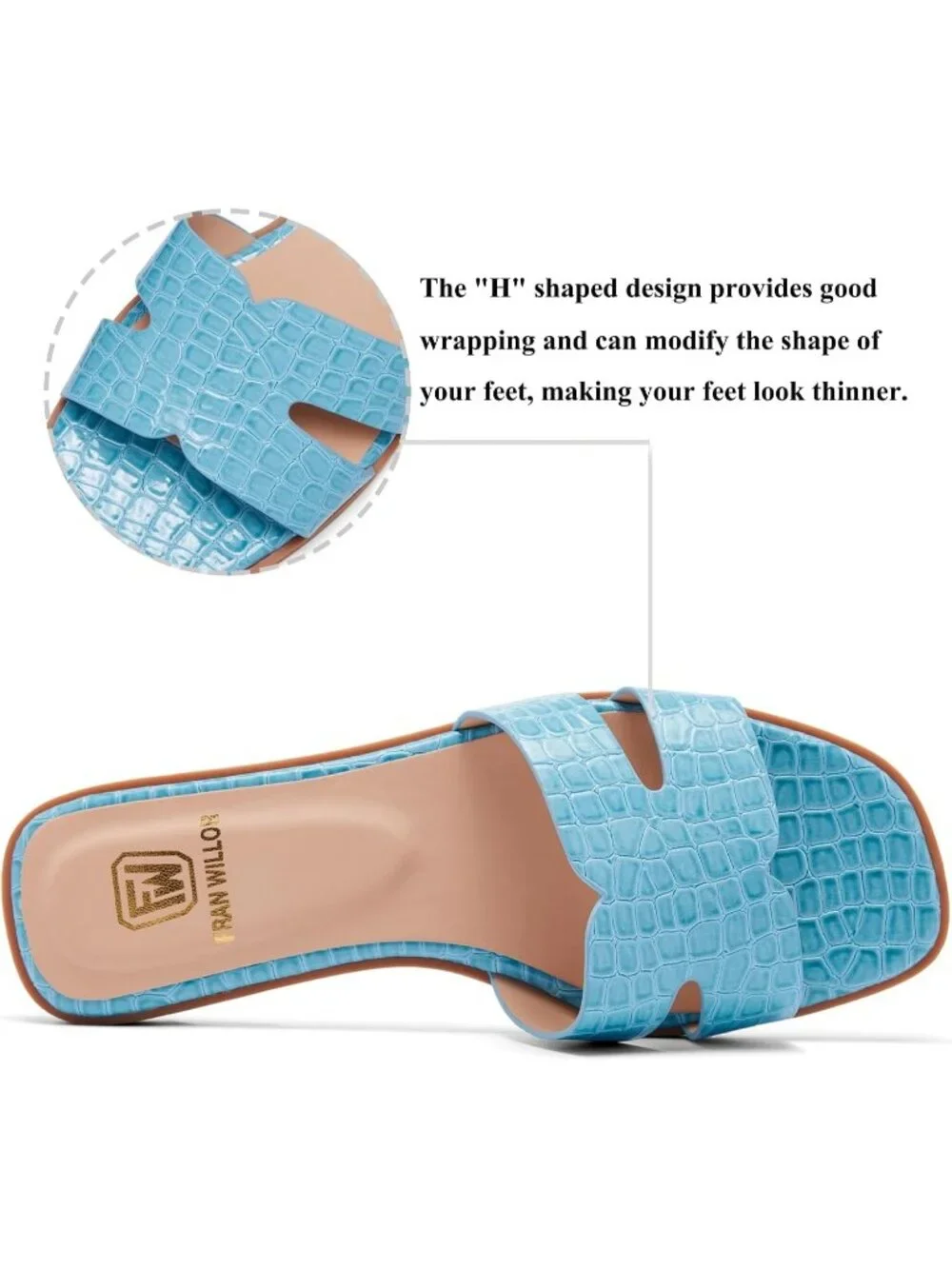 Women's Green Flat Comfortable Slides Fashion Square Open Toe Slip Beach Sandal